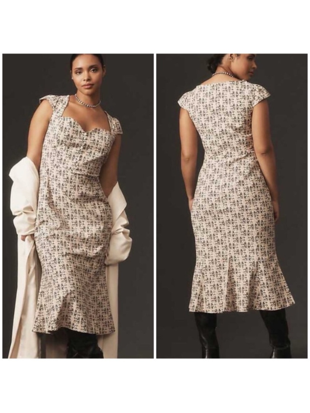 By Anthropologie Cecily Fit And Flare Sweetheart Neck Midi Dress in Neutral